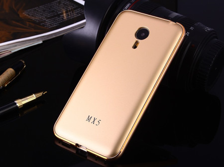 Добави още лукс Бъмпъри за телефони Луксозен алуминиев бъмпър златист с твърд гръб оригинален за Meizu MX5